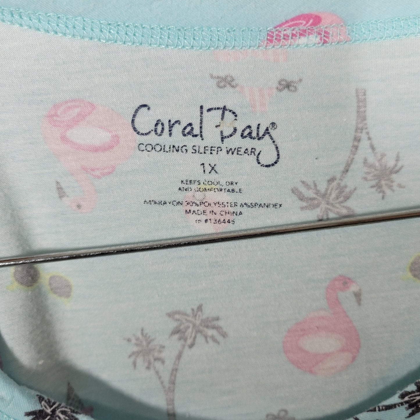 Coral Bay Womens Pajama Top Nightgown 1X Plus Flamingos Blue Loungewear Comfy