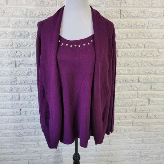 Sag Harbor Womens Sweater 1X Plus Long Sleeve Purple Rhinestones Casual Office