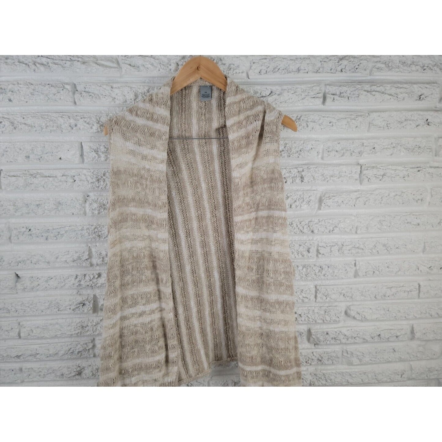 Olivia Sky Women Sweater 3X Plus Cardigan Oversized Open Sleeveless Beige Cotton