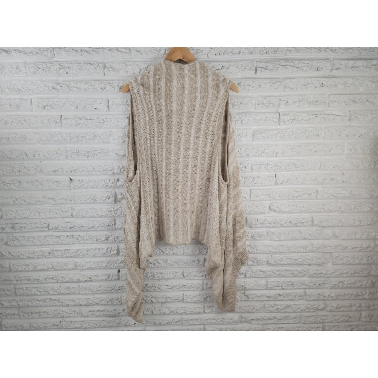 Olivia Sky Women Sweater 3X Plus Cardigan Oversized Open Sleeveless Beige Cotton