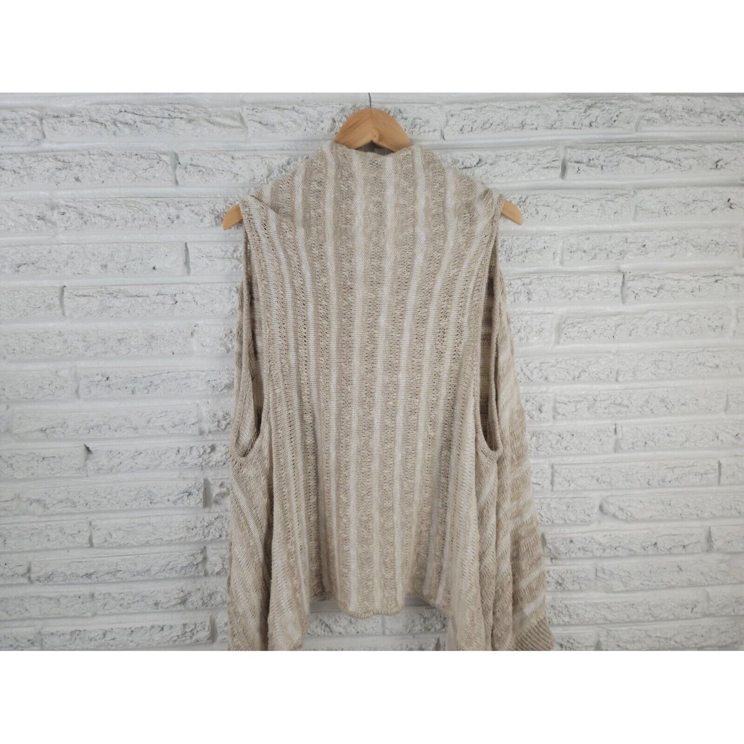 Olivia Sky Women Sweater 3X Plus Cardigan Oversized Open Sleeveless Beige Cotton