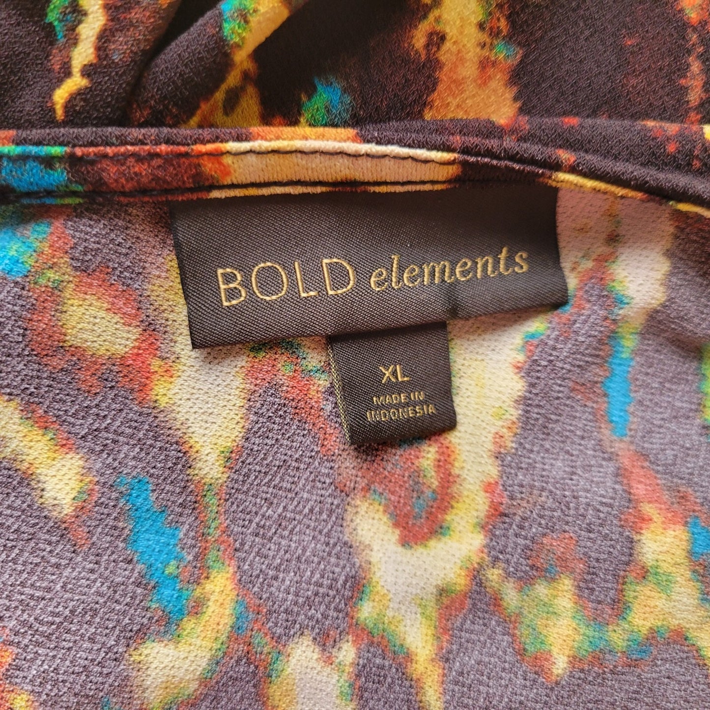 Bold Elements Womens Top Extra Large Long Sleeve Brown Yellow Animal Print