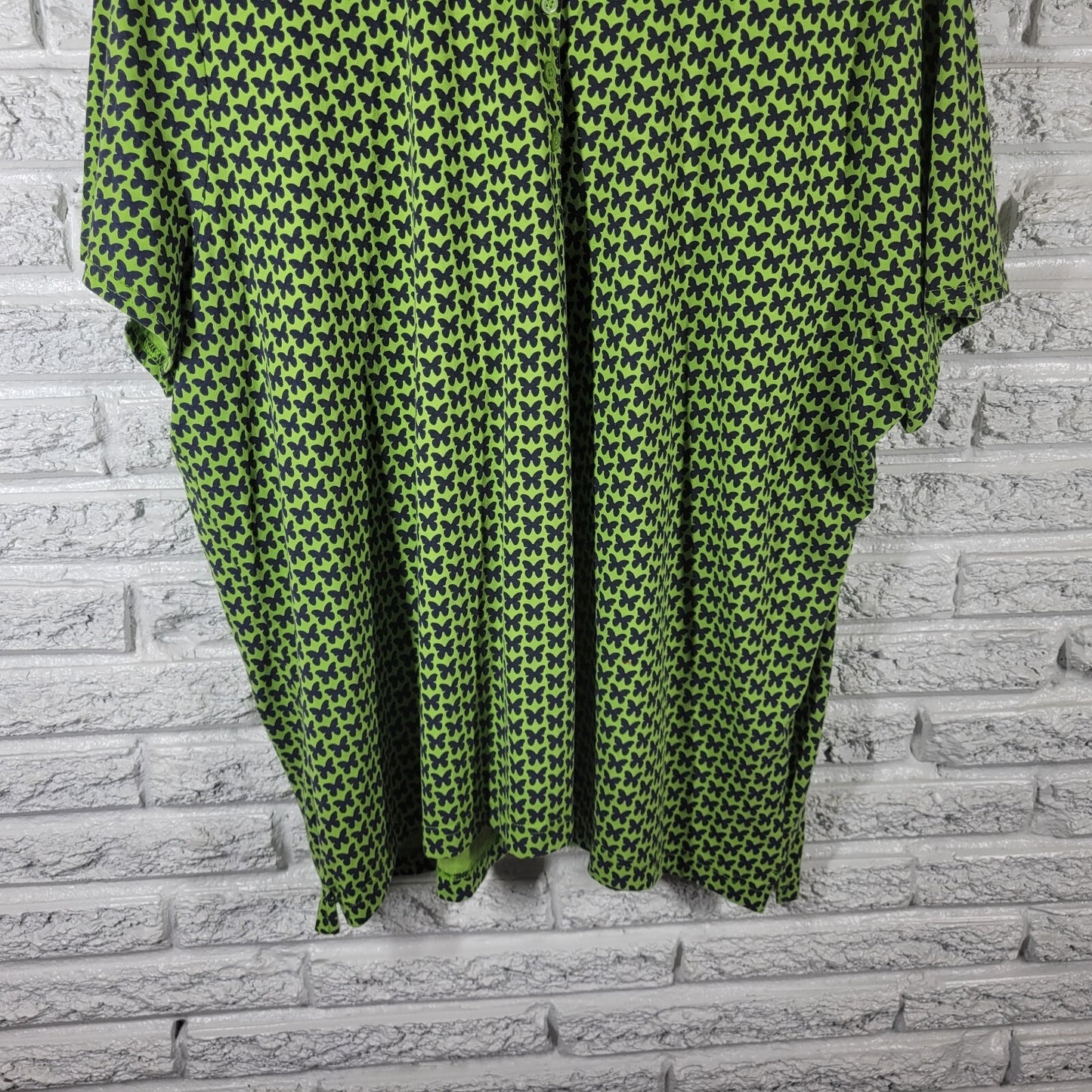 Riders Lee Womens Top 3X Plus Short Sleeve Quarter Button Green Butterflies