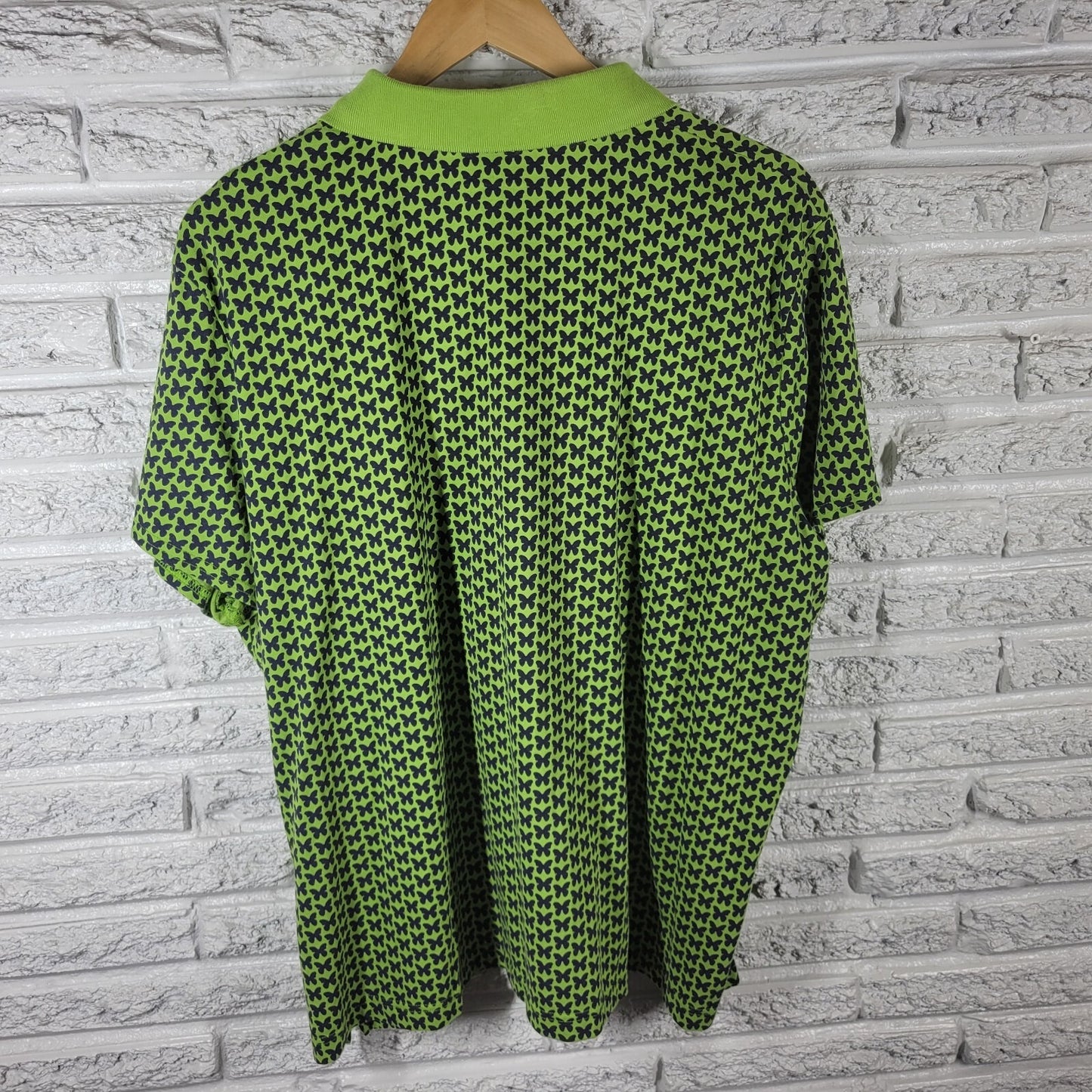 Riders Lee Womens Top 3X Plus Short Sleeve Quarter Button Green Butterflies