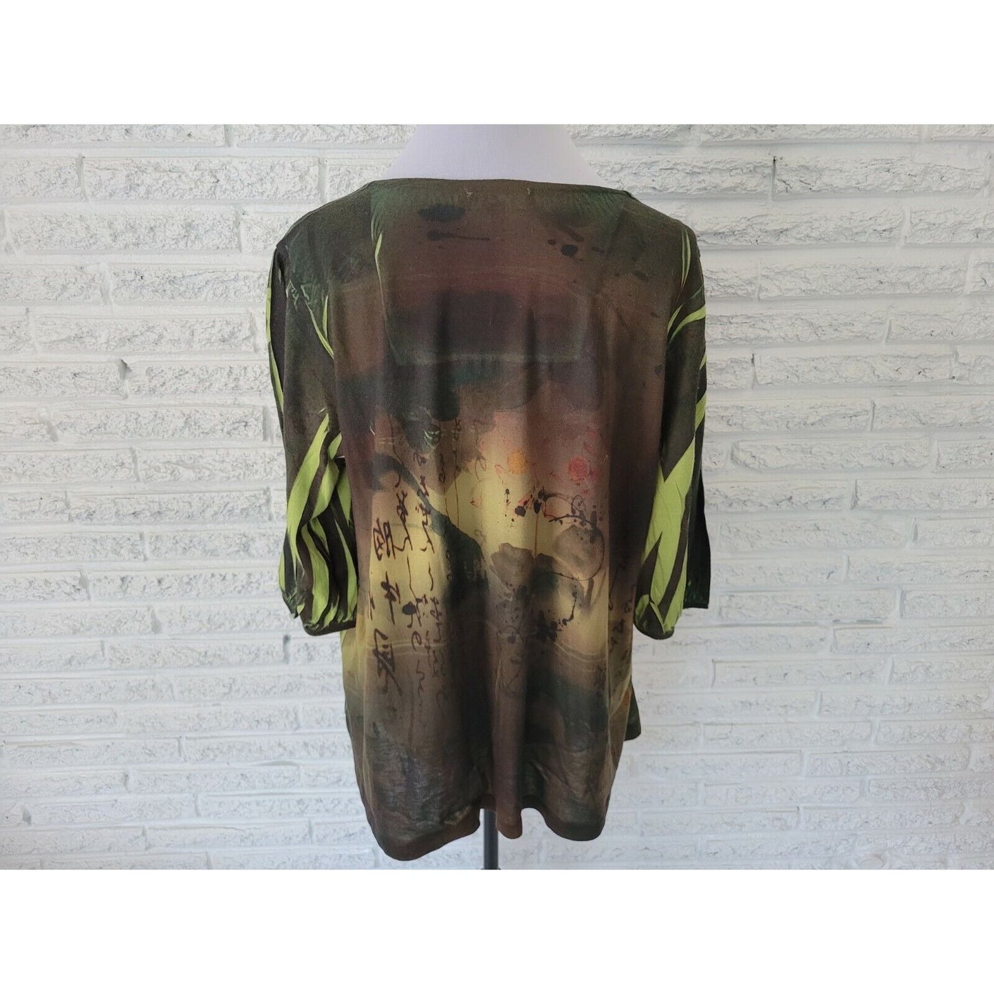 BLEU Womens Top 2X Plus 3/4 Sleeves Green Geometric Sublimation Studded Casual