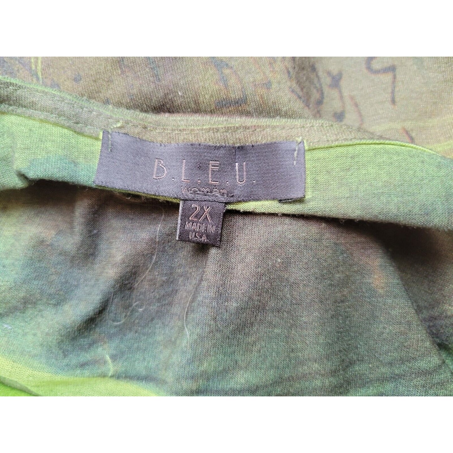 BLEU Womens Top 2X Plus 3/4 Sleeves Green Geometric Sublimation Studded Casual