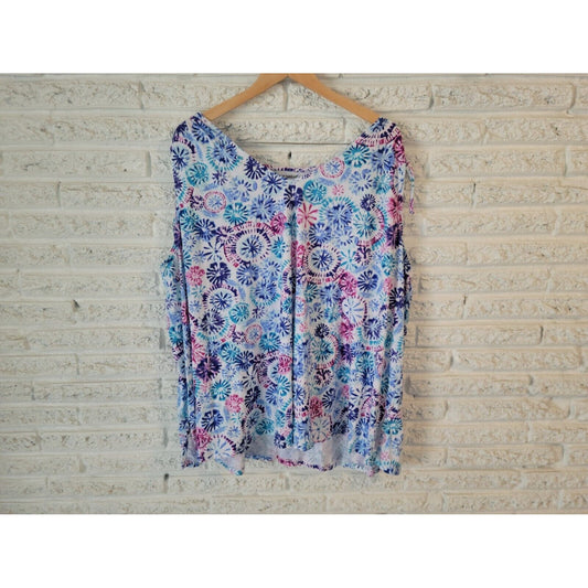 Woman Within Womens Top 4X Plus Sleeveless Comfy Casual Blue Tie Dye