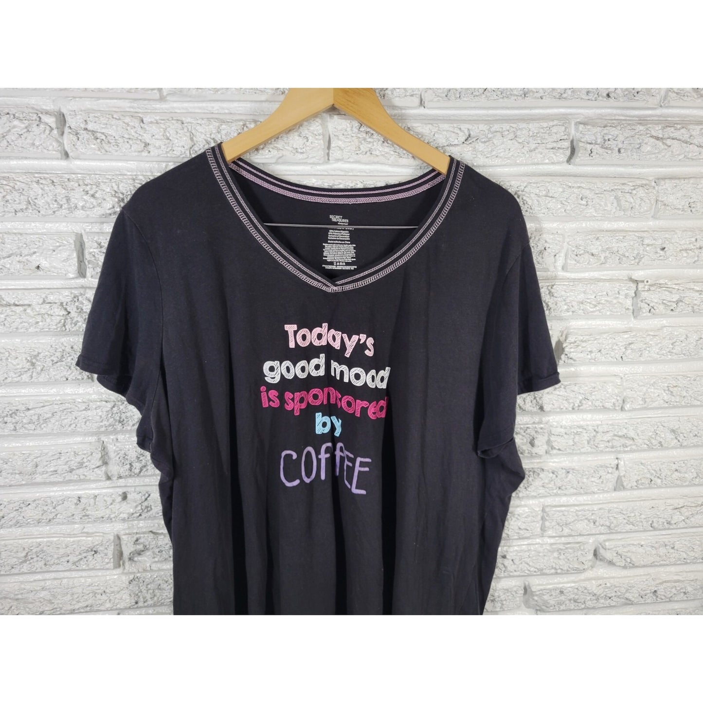 Secret Treasures Womens Top 3X 22W 24W Plus Pajama Sponsored Coffee Black Lounge