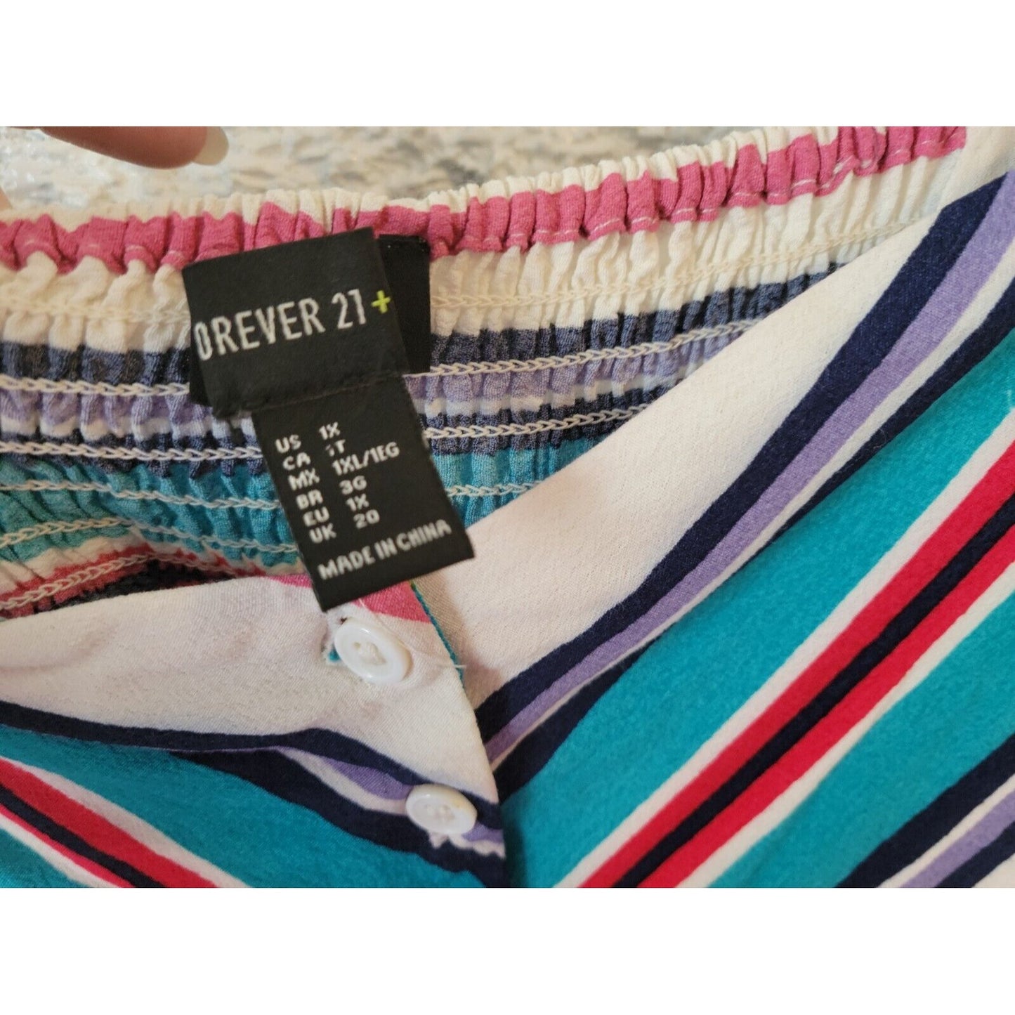 Forever 21 Womens Top 1X Cami Spaghetti Strap Swing Rayon Adjustable Blue Stripe