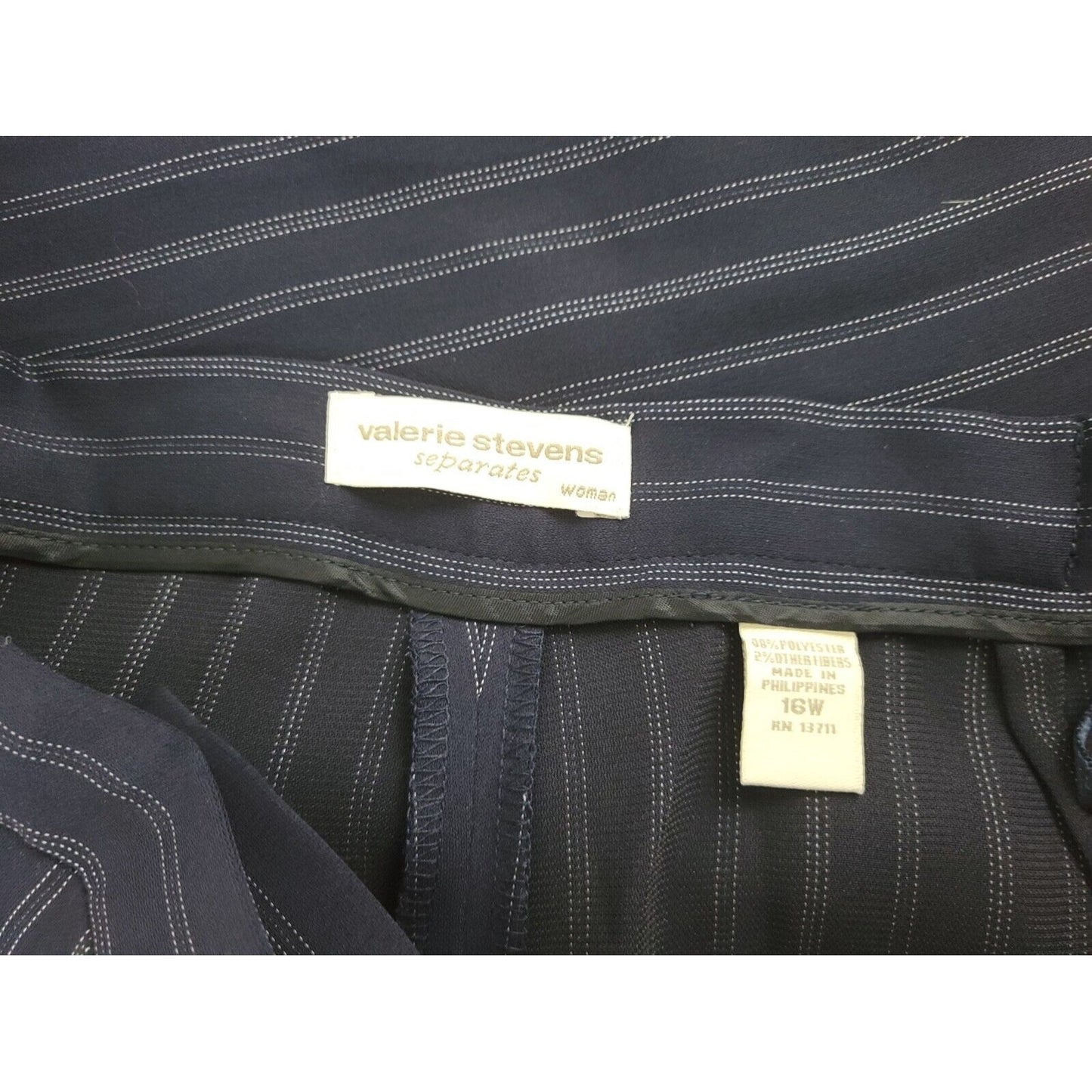 Valerie Stevens Womens Pants 16W Plus Dress Blue Slimming Stripe Comfort Waist