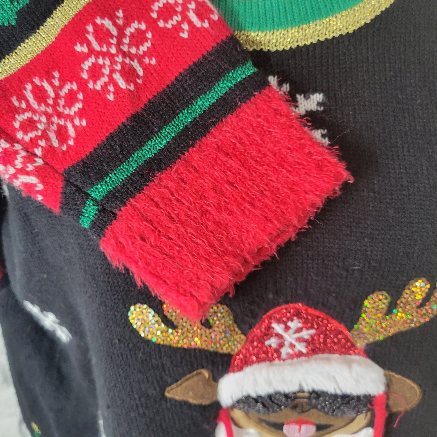 Christmas Blizzard Bay Womens Sweater XL Do Fuzzy Cuffs Sequins Acrylic Glitter