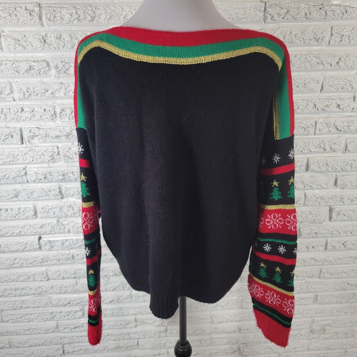 Christmas Blizzard Bay Womens Sweater XL Do Fuzzy Cuffs Sequins Acrylic Glitter