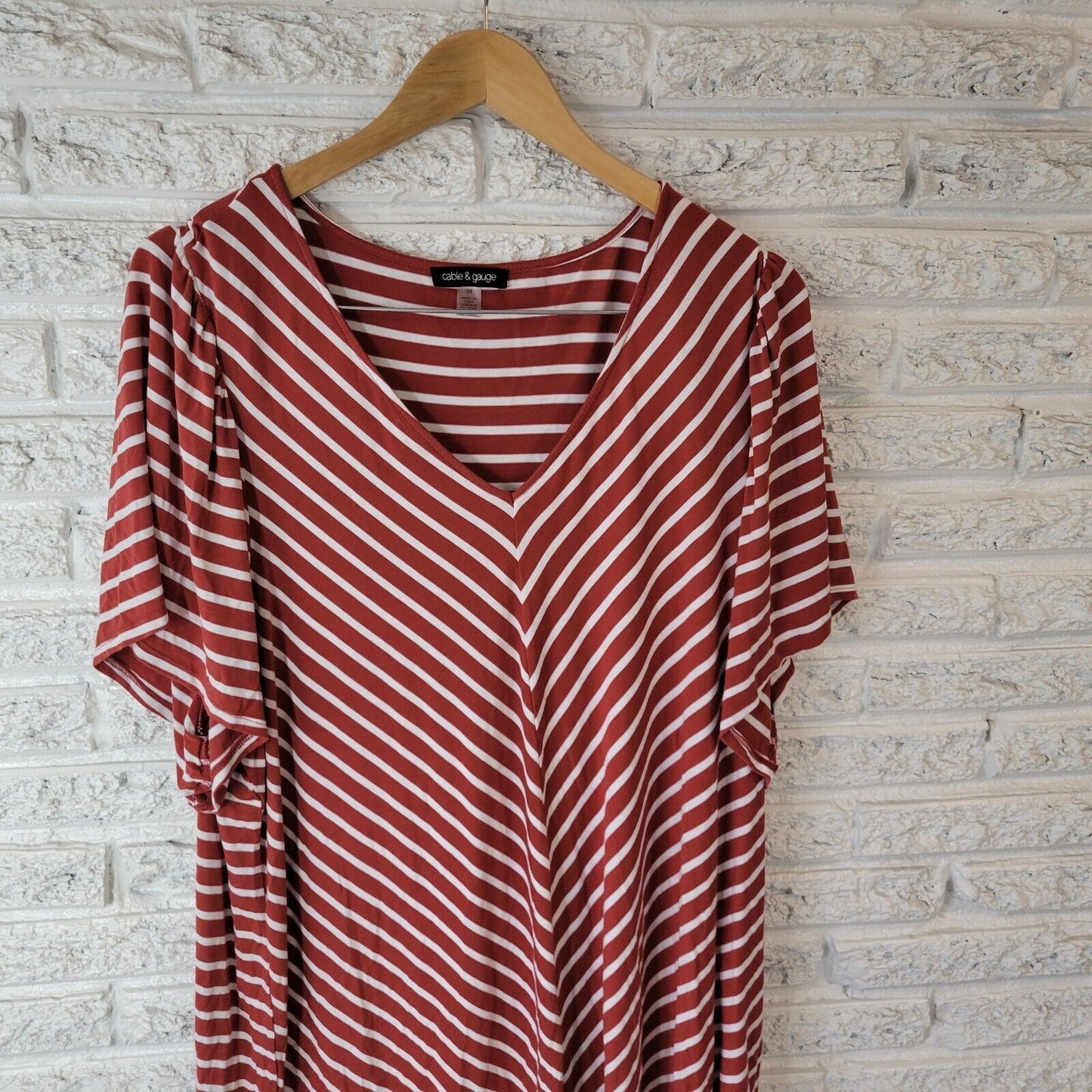 Cable Gauge Womens Top 3X Plus Tee Short Sleeve Burnt Orange Stripe Lightweight