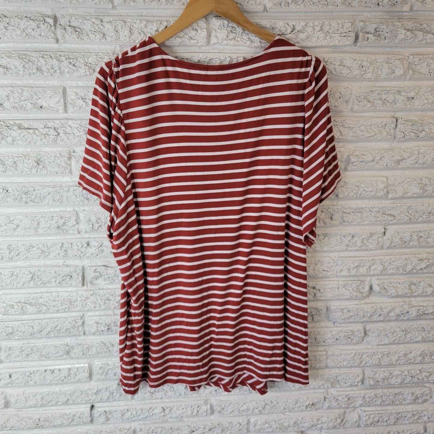 Cable Gauge Womens Top 3X Plus Tee Short Sleeve Burnt Orange Stripe Lightweight