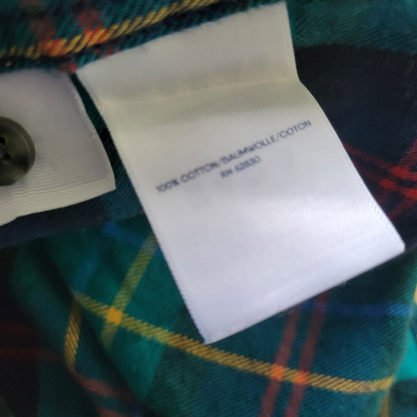 Lands End Women Top 1X Plus Long Sleeve Green Yellow Plaid Casual Flannel Collar