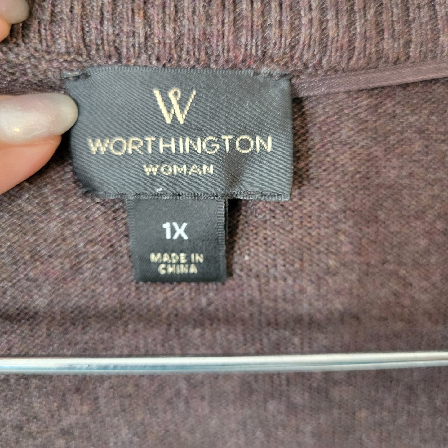 Worthington Womens Sweater 1X Plus Cardigan Open Brown Cotton Blend Casual Comfy