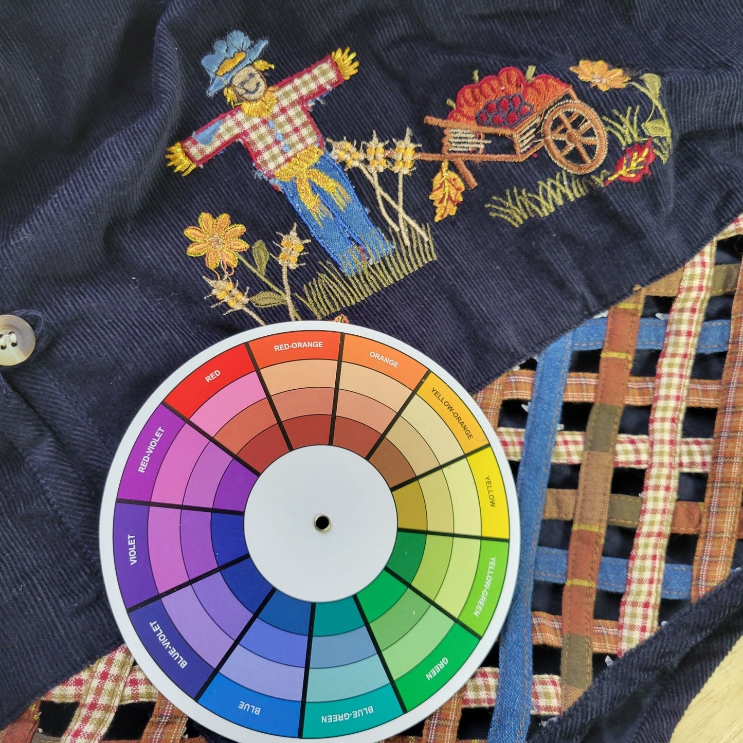 Victoria Jones Womens Vest 3X Plus Blue Embroidered Scarecrow Birdhouse Cotton