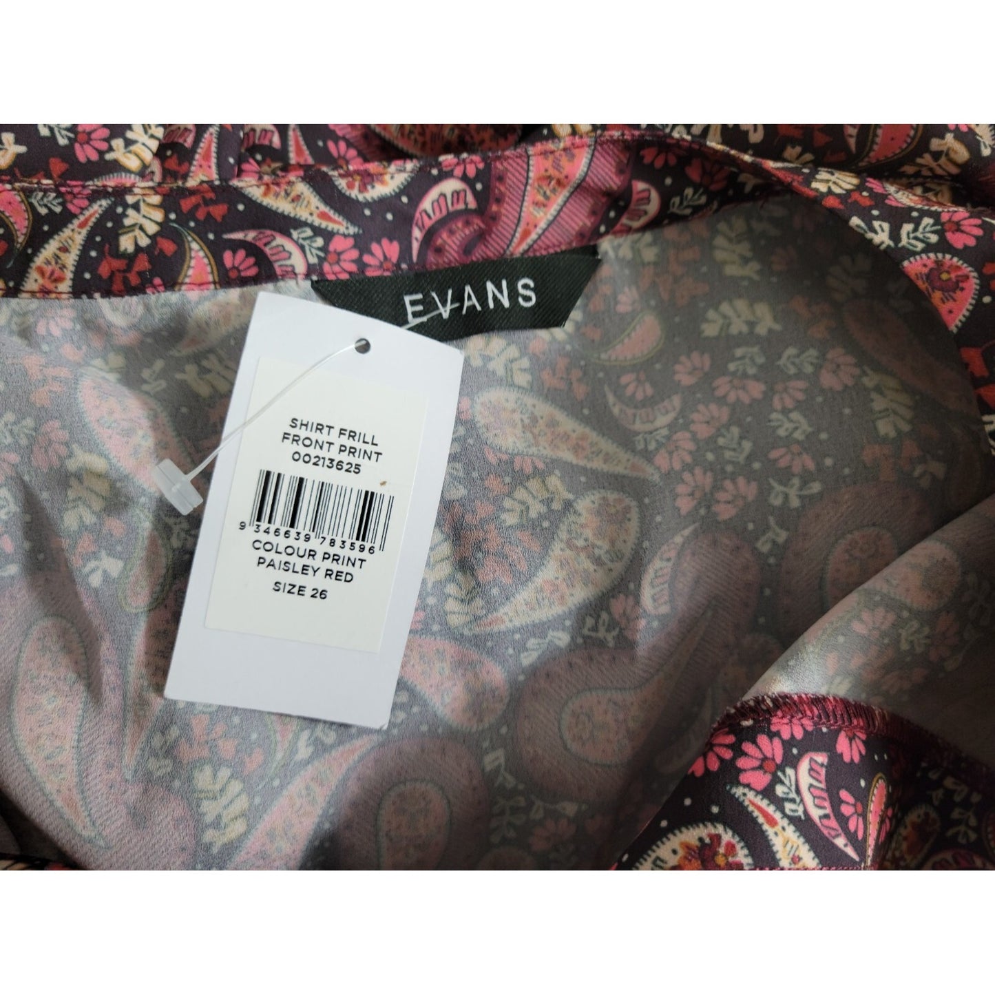 Evans Womens Shirt 26 Plus Long Sleeve Ruffle Button Burgundy Paisley Career