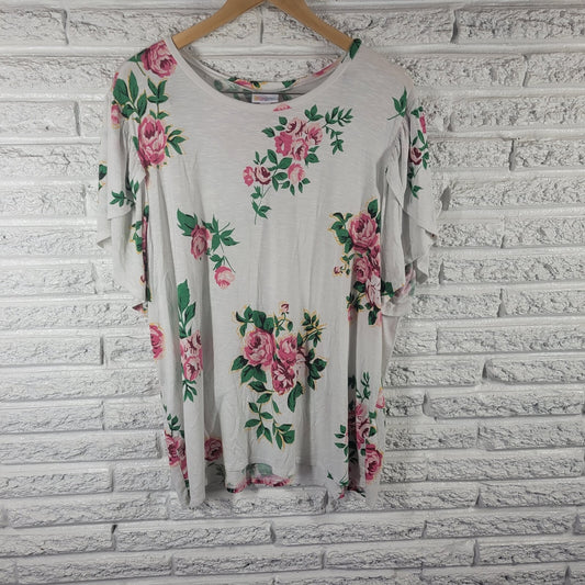 Lularoe Womens Top 3XL Plus Tee Short Sleeve Pink Green Floral Comfy Casual