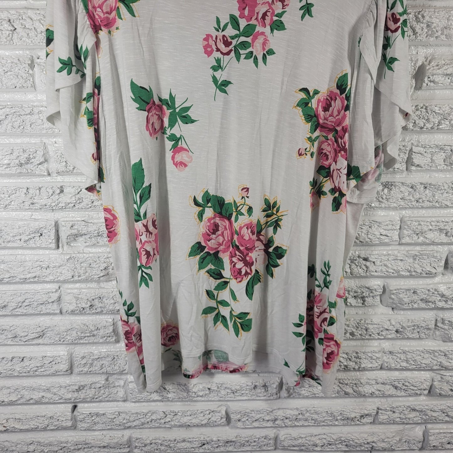 Lularoe Womens Top 3XL Plus Tee Short Sleeve Pink Green Floral Comfy Casual