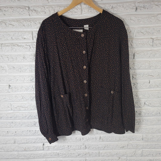 Liz Claiborne Elisabeth Womens Top 20 Smock Long Sleeve Black Geometric Rayon