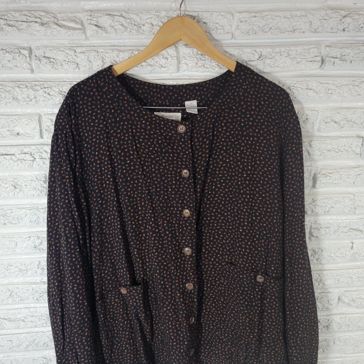 Liz Claiborne Elisabeth Womens Top 20 Smock Long Sleeve Black Geometric Rayon