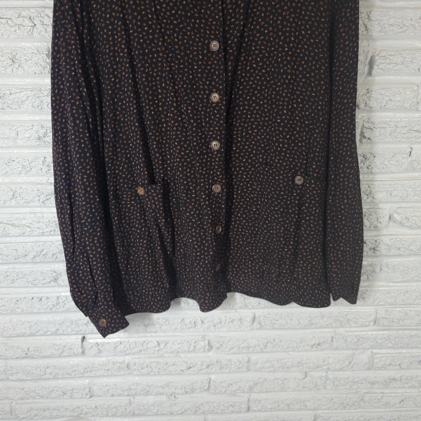 Liz Claiborne Elisabeth Womens Top 20 Smock Long Sleeve Black Geometric Rayon