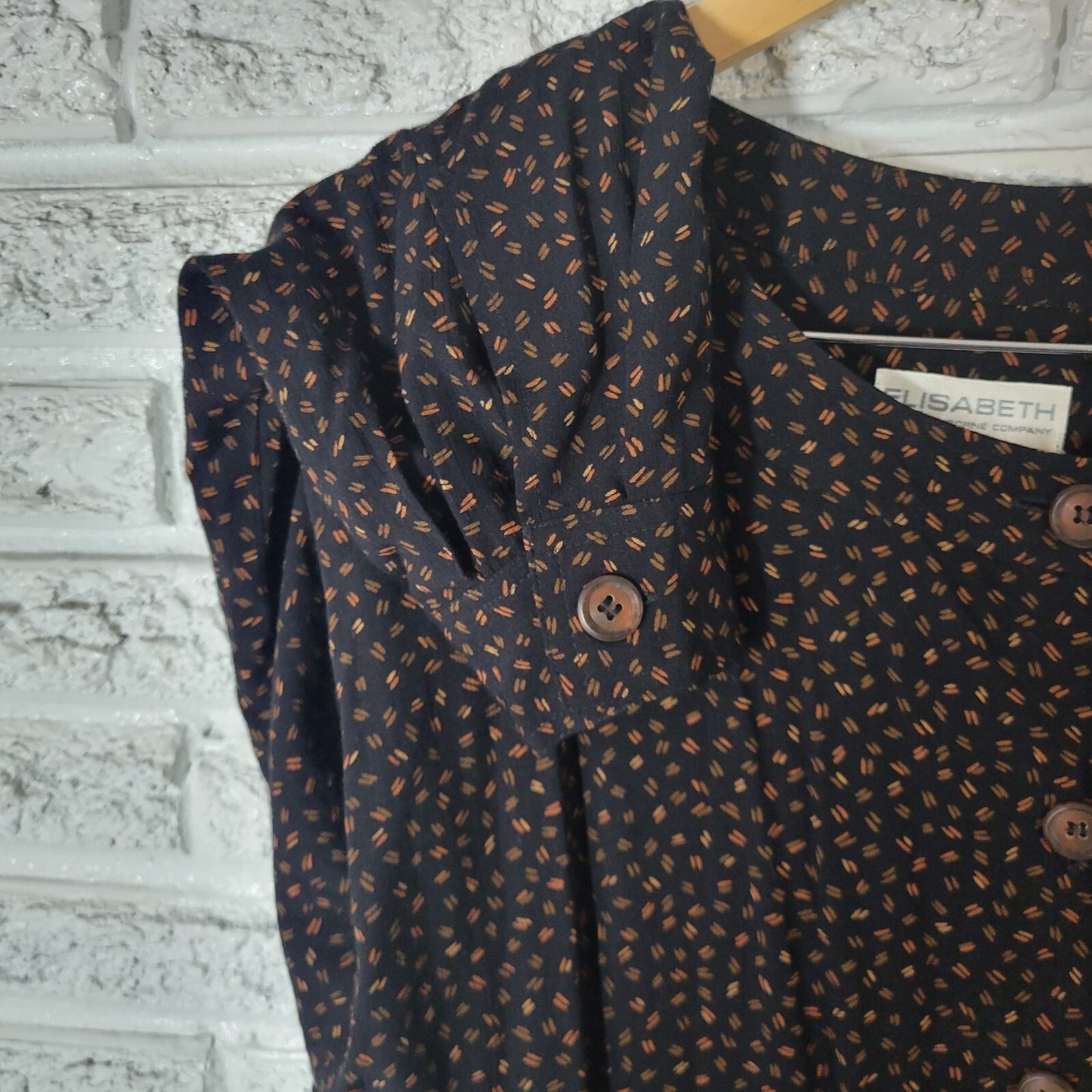 Liz Claiborne Elisabeth Womens Top 20 Smock Long Sleeve Black Geometric Rayon