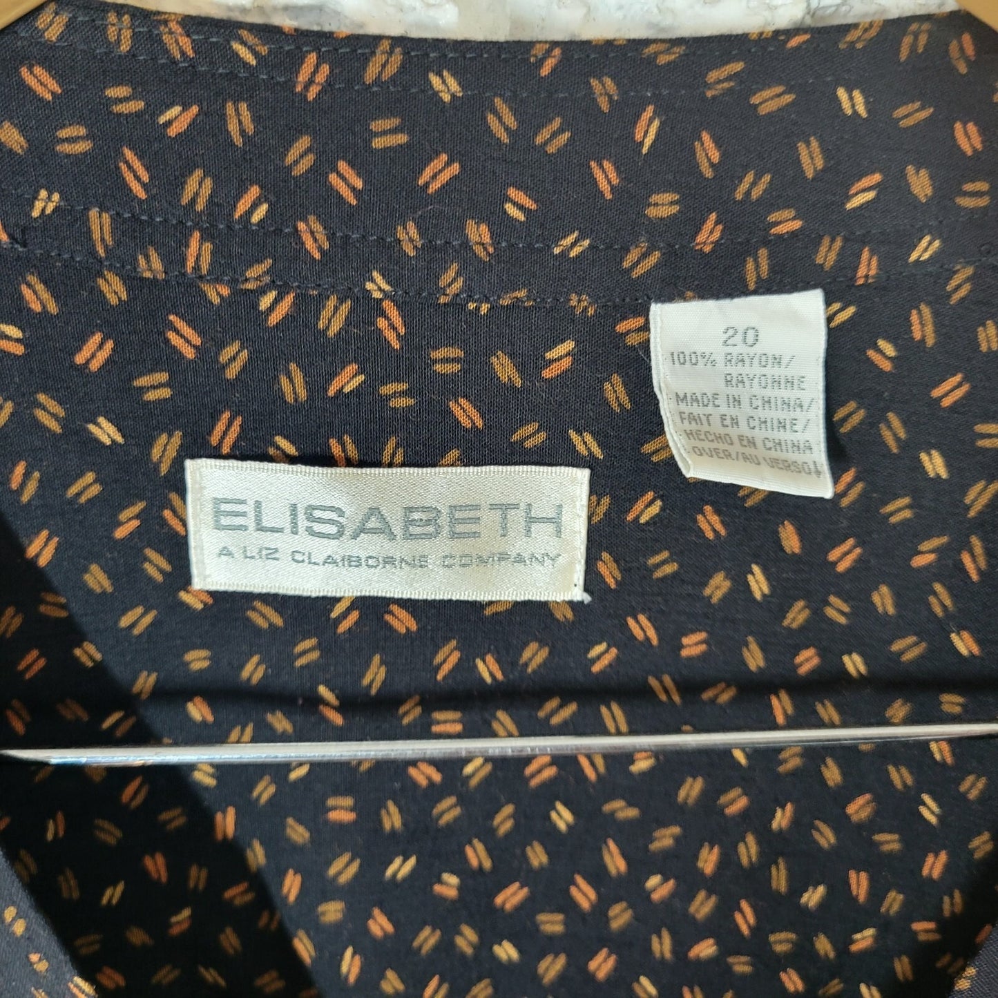 Liz Claiborne Elisabeth Womens Top 20 Smock Long Sleeve Black Geometric Rayon