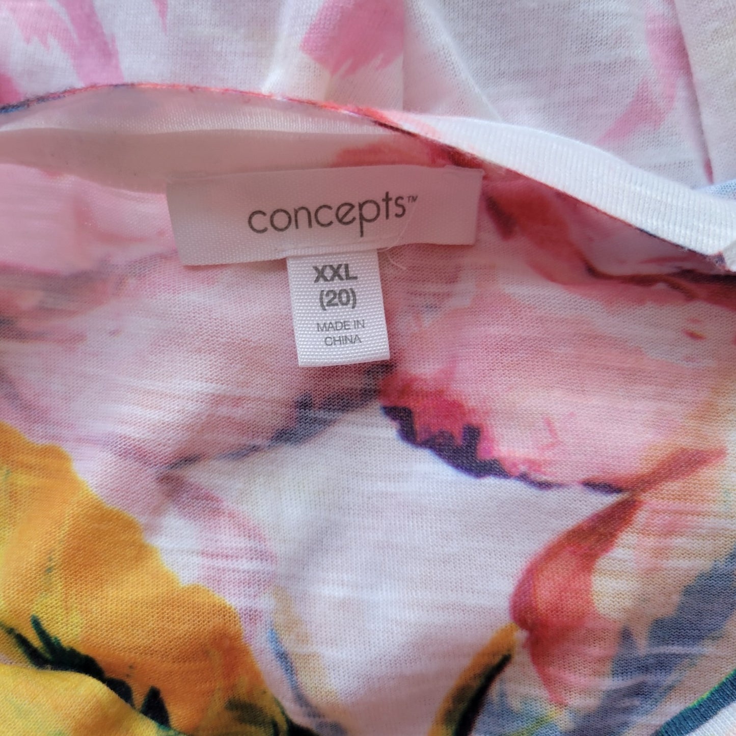 Concepts Womens Top XXL 20 Plus Tee Long Sleeve Pink Floral Rhinestone Casual