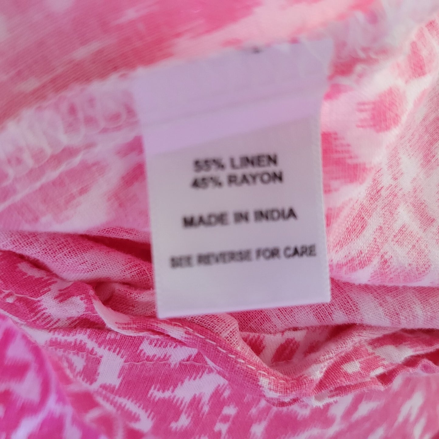 Coral Bay Womens Top 1X Plus Roll Tab Sleeve Pink Geometric Buttons Linen Rayon