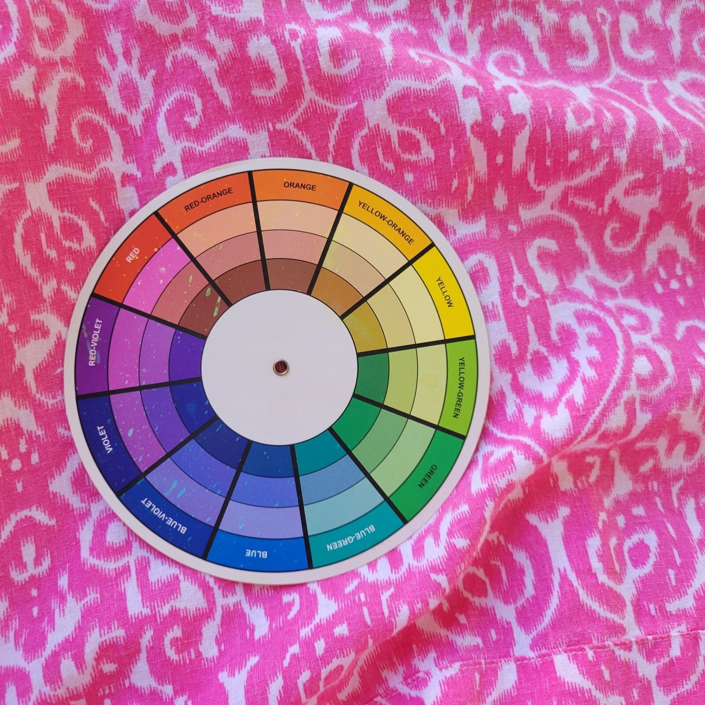 Coral Bay Womens Top 1X Plus Roll Tab Sleeve Pink Geometric Buttons Linen Rayon