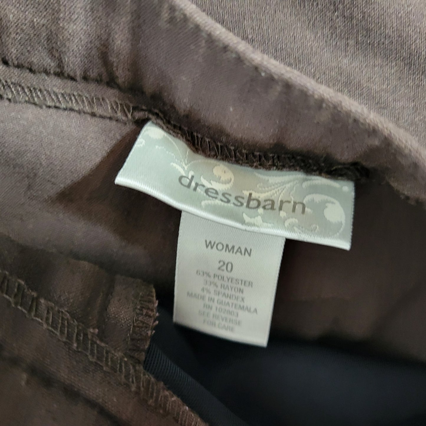 Dress Barn Womens Pants 20 Plus Straight Leg Career Brown Poly Blend Zip Fly