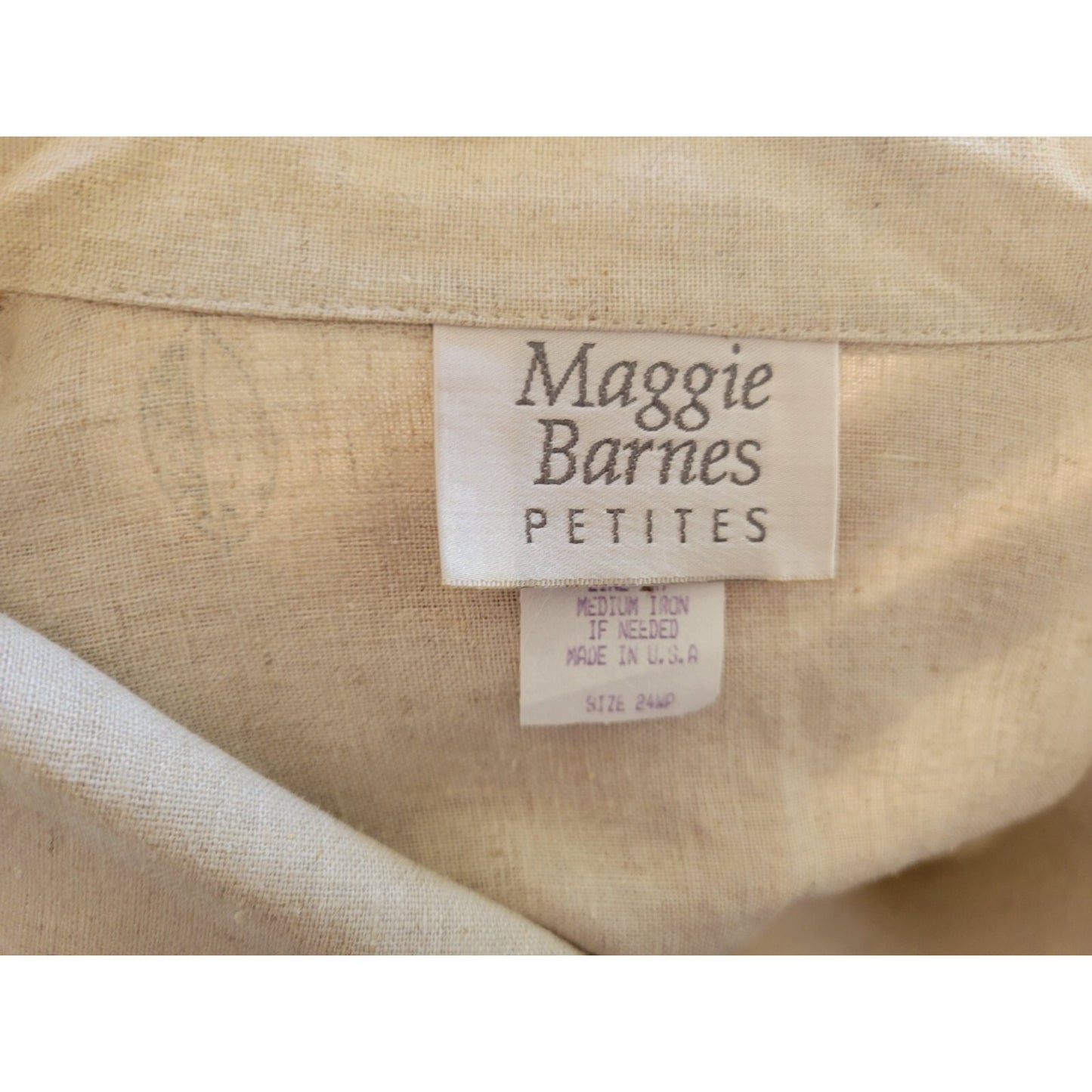 Maggie Barnes Womens Shirt 24WP Plus Short Sleeve Beige Abstract Linen Rayon