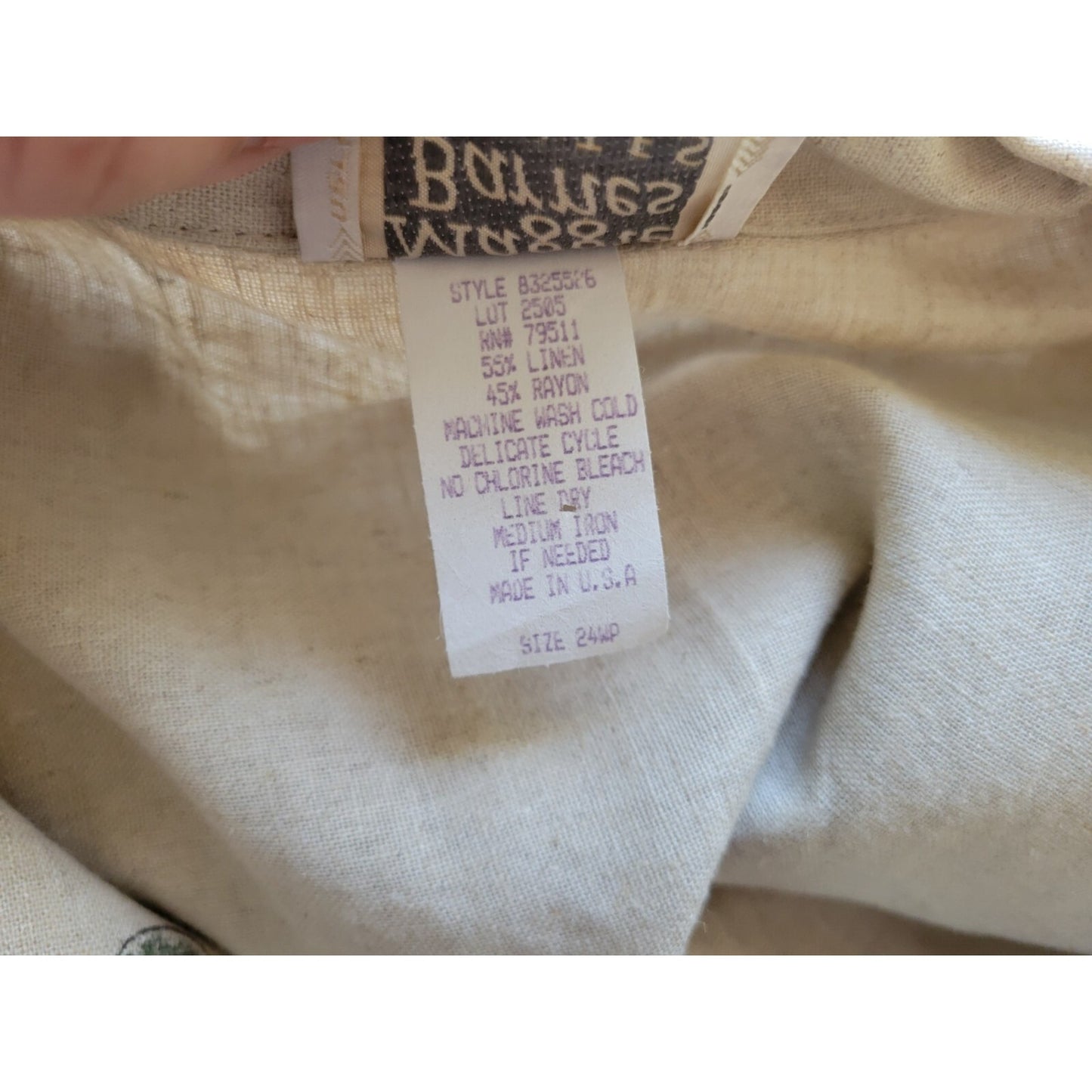 Maggie Barnes Womens Shirt 24WP Plus Short Sleeve Beige Abstract Linen Rayon