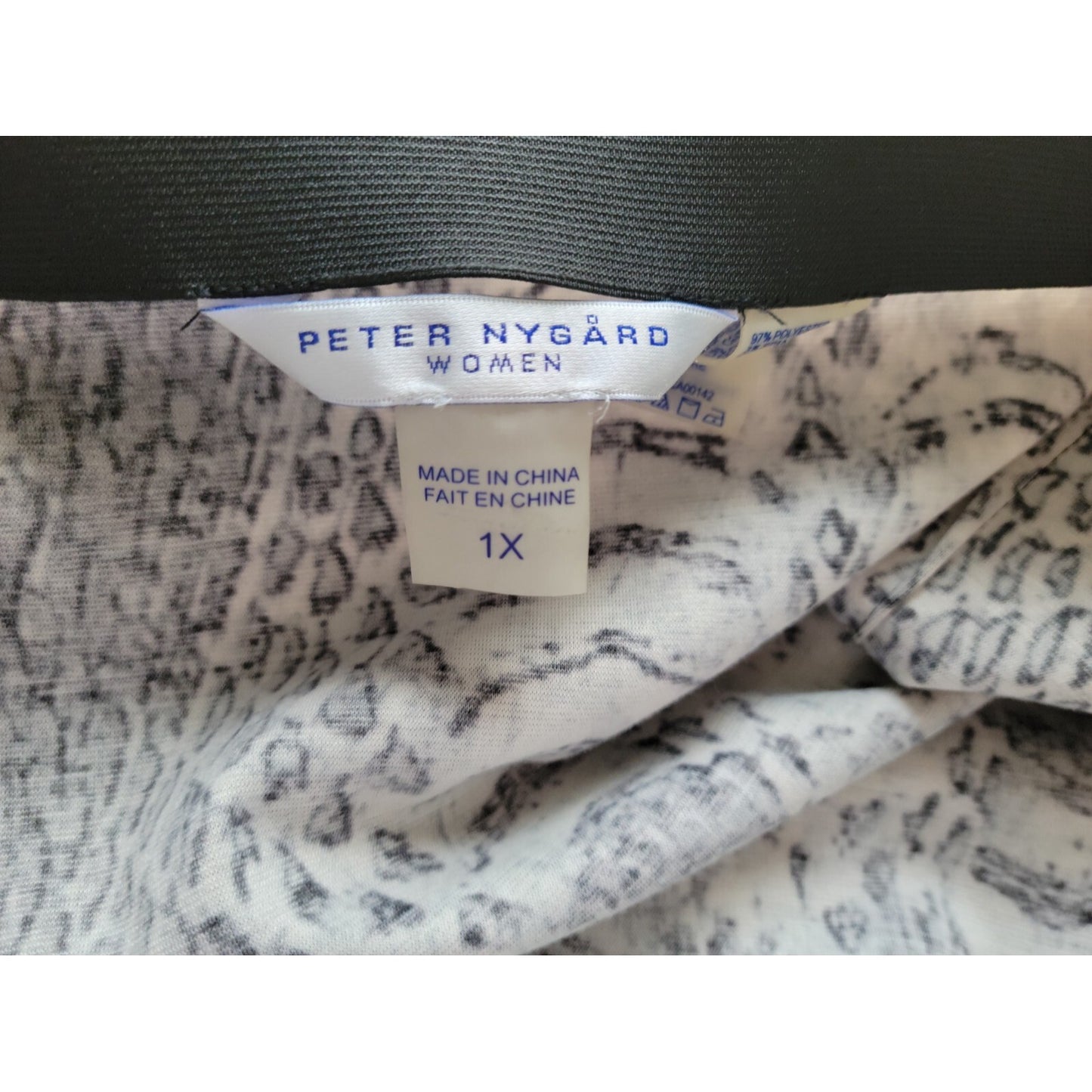 Peter Nygard Womens Skirt 1X Plus Pencil Black Gray Animal Print Comfort Waist