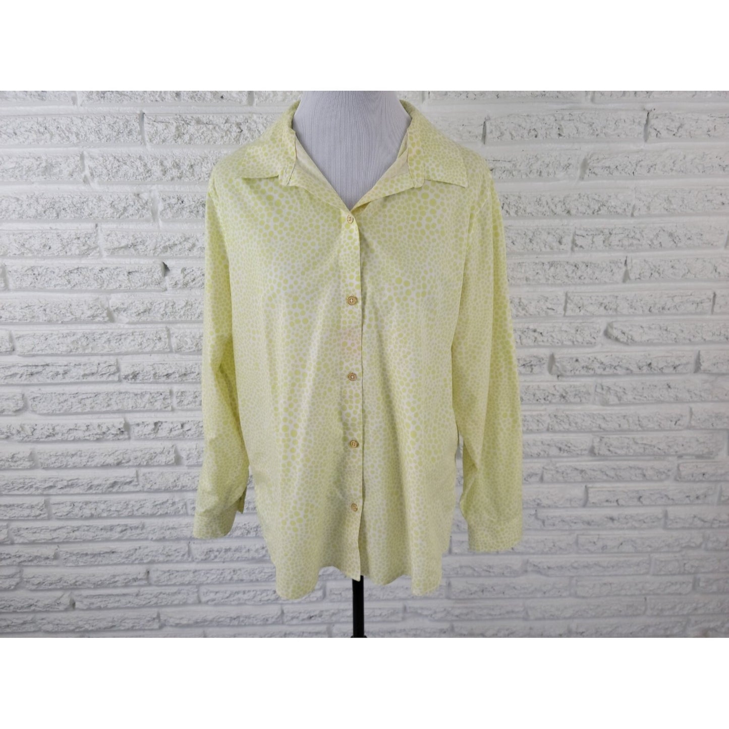 Chico's Women's XL Lime Green Geometric 100% Cotton Button-Up Shirt Collared
