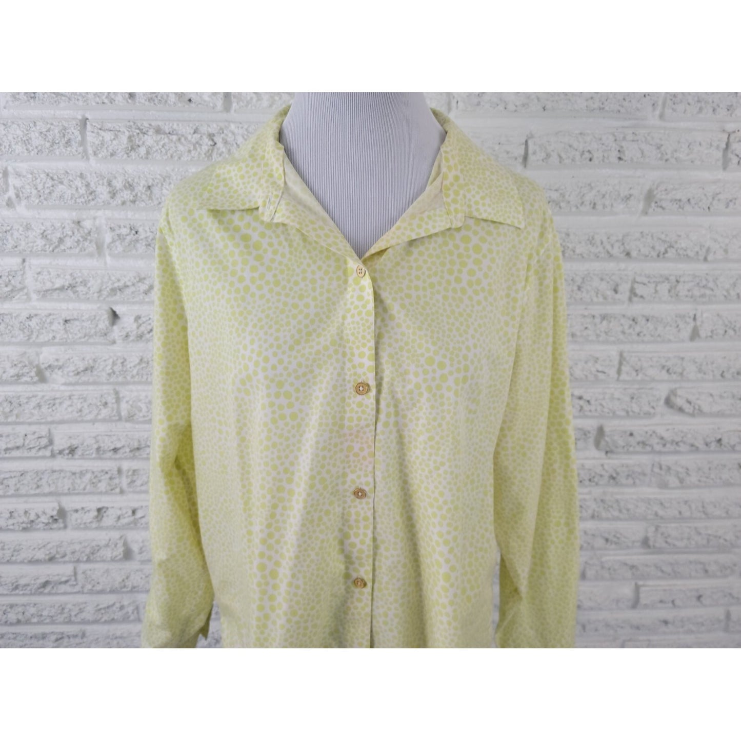 Chico's Women's XL Lime Green Geometric 100% Cotton Button-Up Shirt Collared