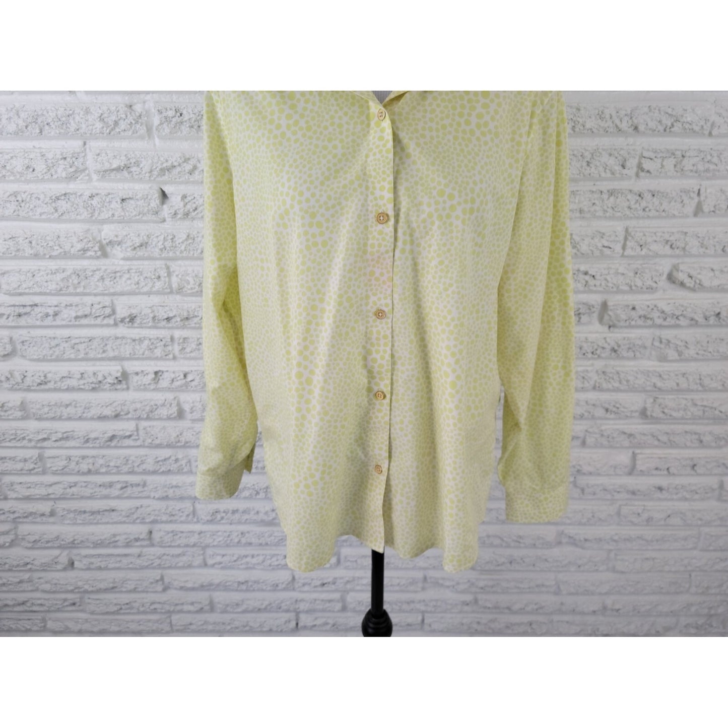 Chico's Women's XL Lime Green Geometric 100% Cotton Button-Up Shirt Collared