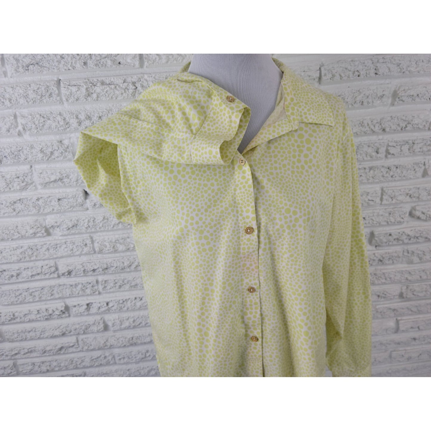 Chico's Women's XL Lime Green Geometric 100% Cotton Button-Up Shirt Collared