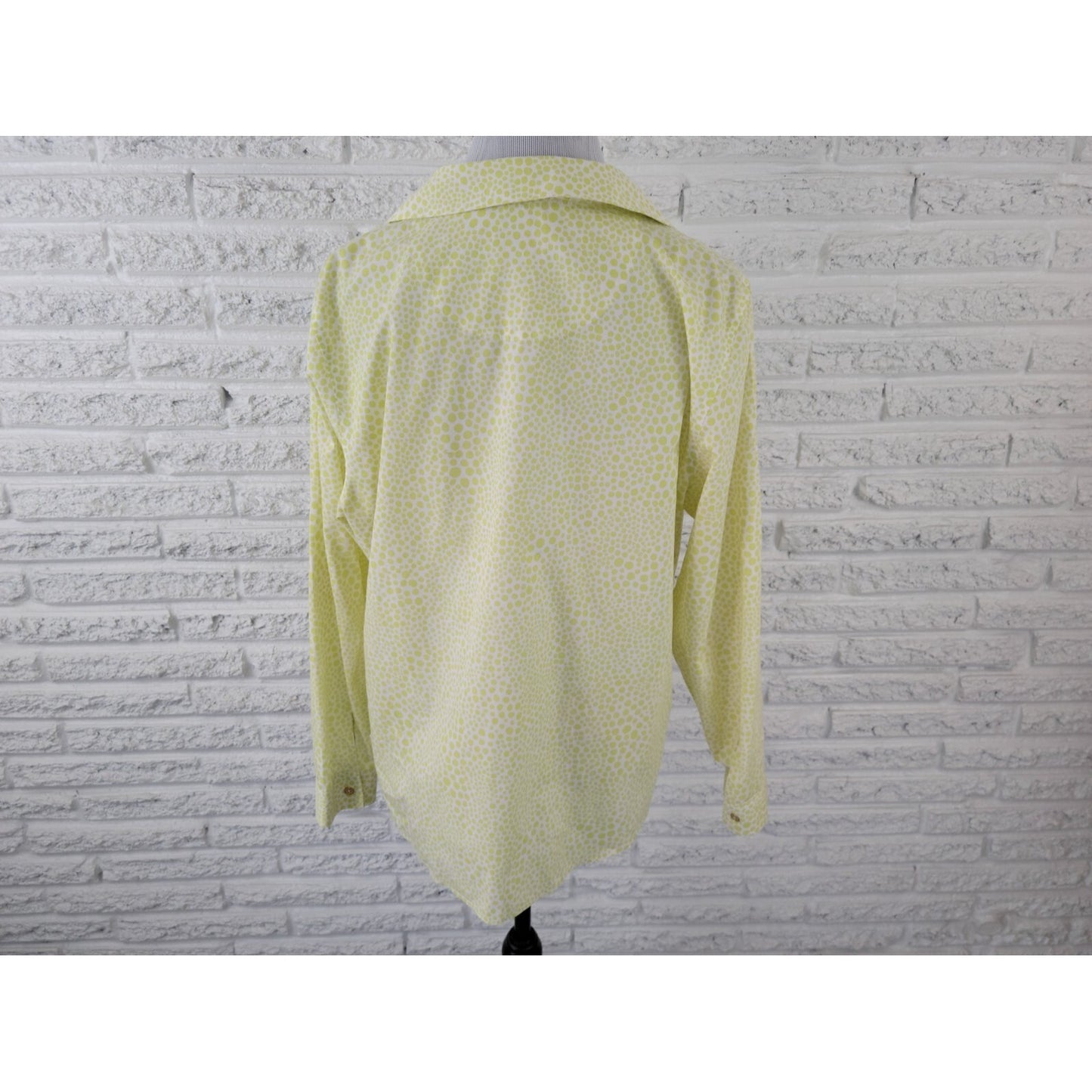 Chico's Women's XL Lime Green Geometric 100% Cotton Button-Up Shirt Collared