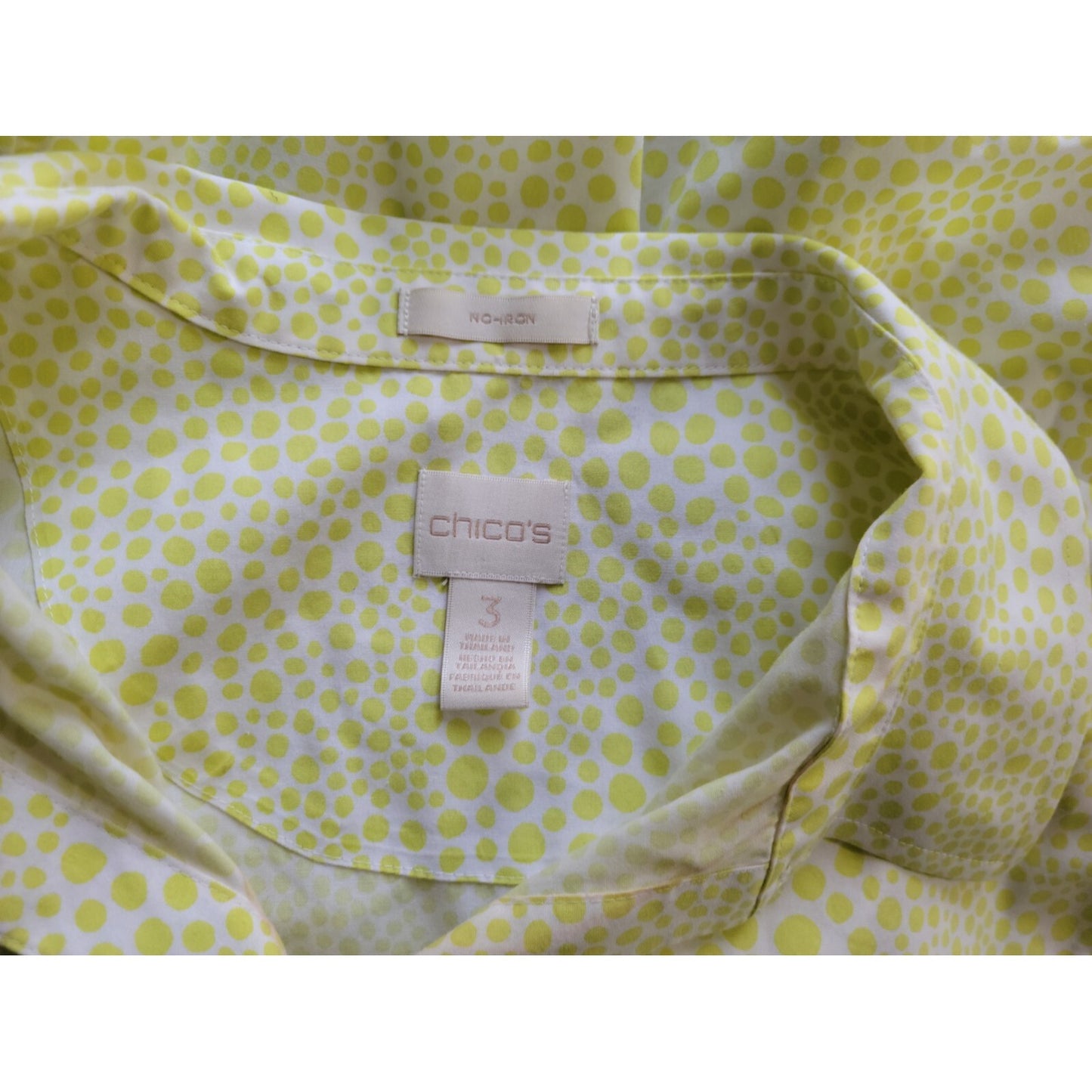 Chico's Women's XL Lime Green Geometric 100% Cotton Button-Up Shirt Collared