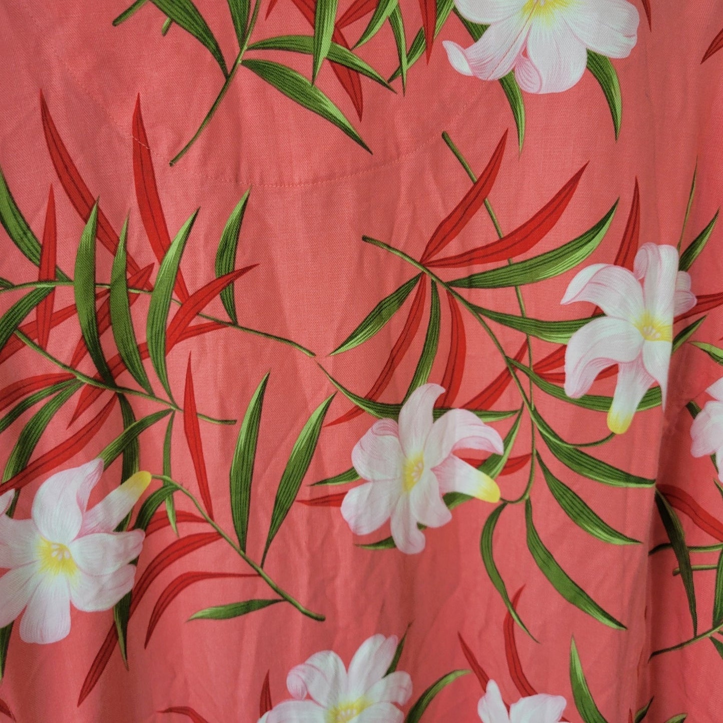 Jamaica Bay Womens Top 3X Plus Short Sleeve Pink Green Tropical Floral Button Up