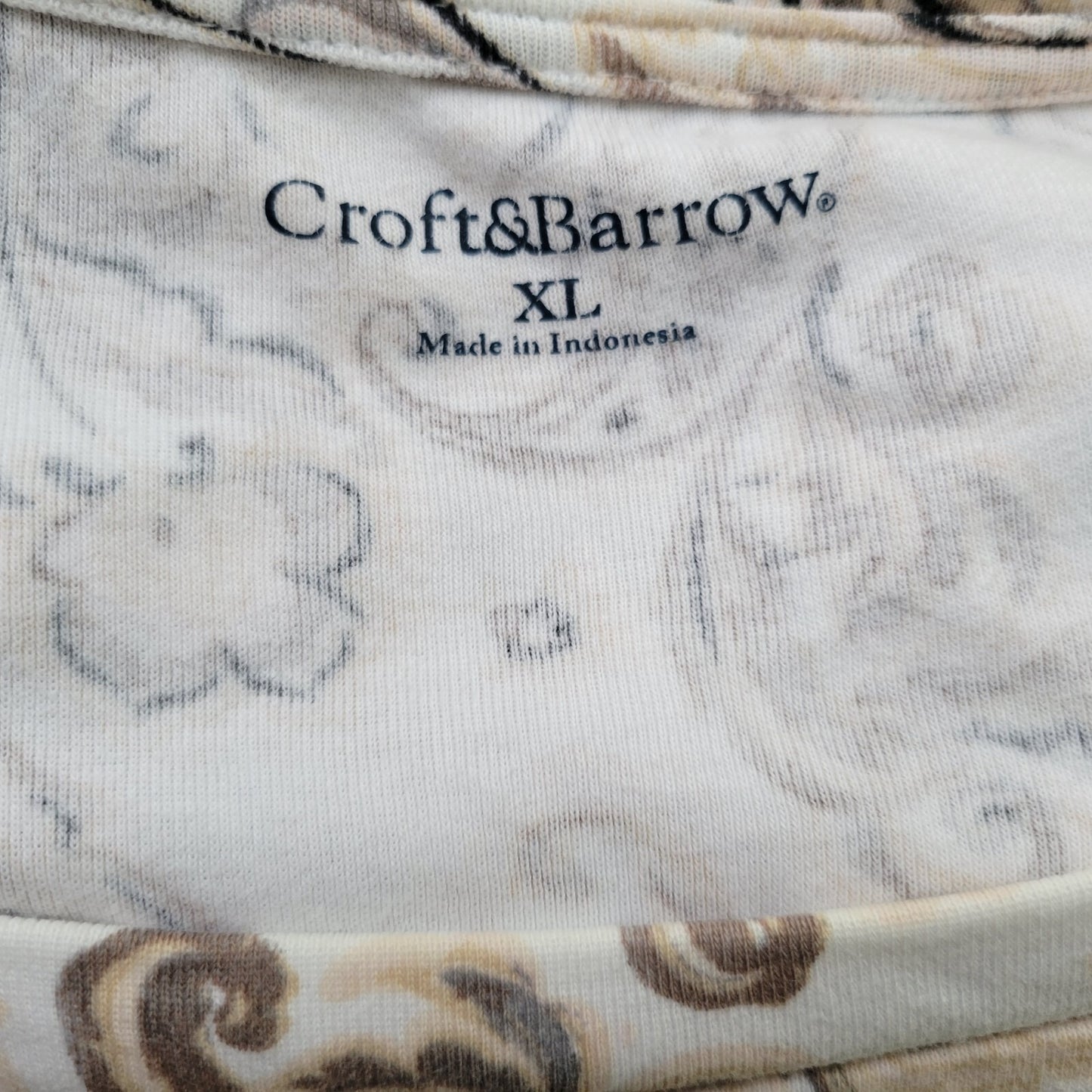 Croft Barrow Womens Top Extra Large Tee Short Sleeve Tan Paisley Lightweight