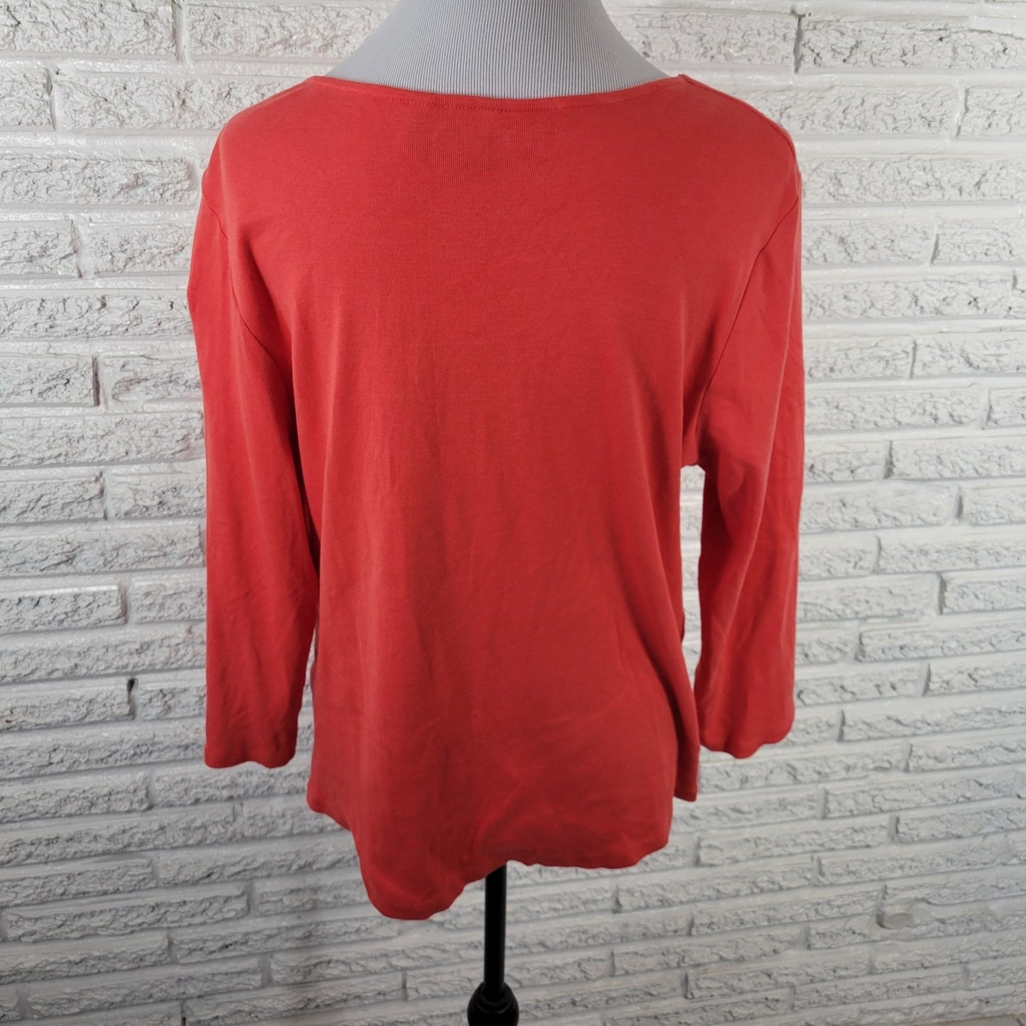 Rafaella Womens Top XL 3/4 Sleeve Red Orange Knit Cotton Studded Casual Comfy
