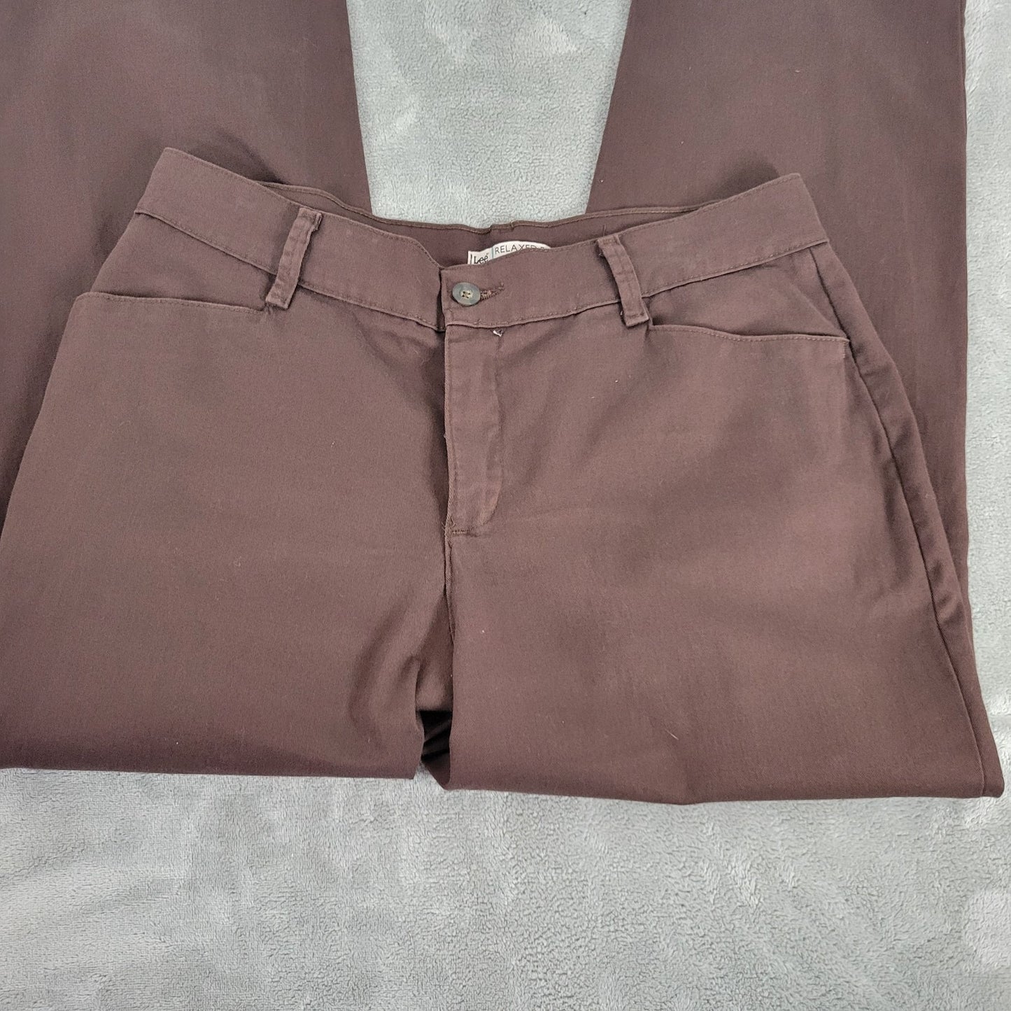Lee Womens Pants 16S Petite 16P Relaxed Fit at Waist Brown Straight Leg Zip Fly