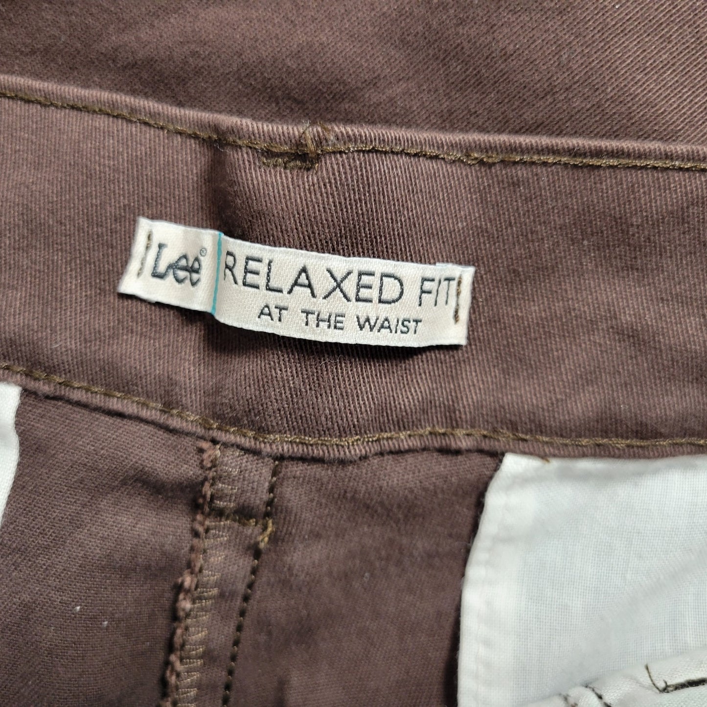 Lee Womens Pants 16S Petite 16P Relaxed Fit at Waist Brown Straight Leg Zip Fly