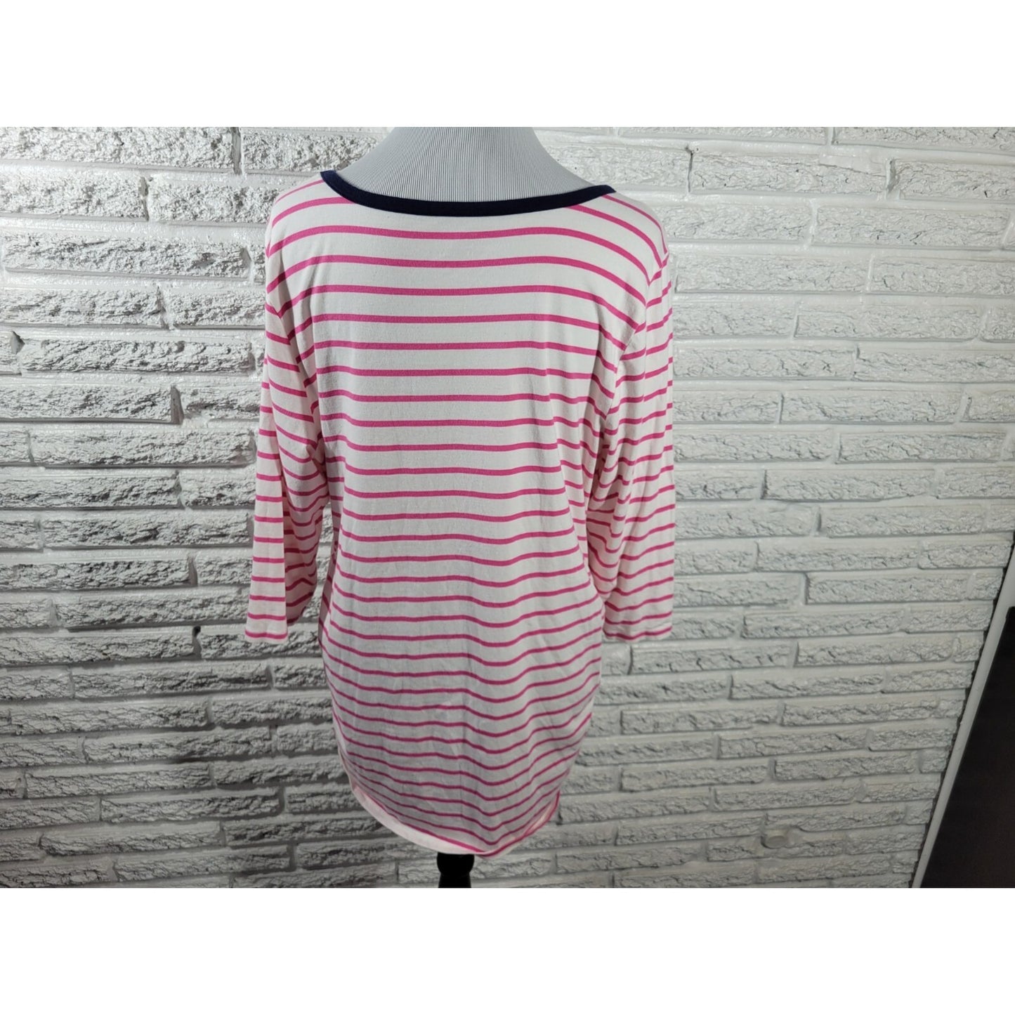 Motherhood Maternity Women Top 2X Plus Tee 3/4 Sleeve Cotton Blend Pink Stripe