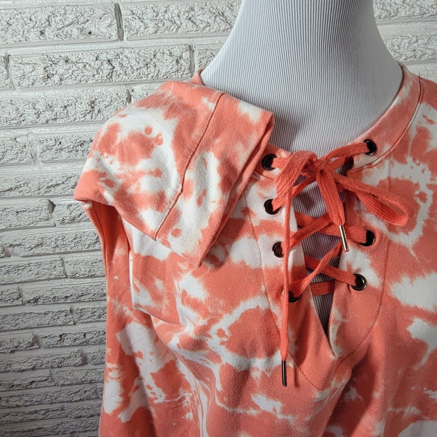 Sweatshirt Project Womens 2X 3/4 Sleeve Orange Tie Dye Lace Up Comfy Casual