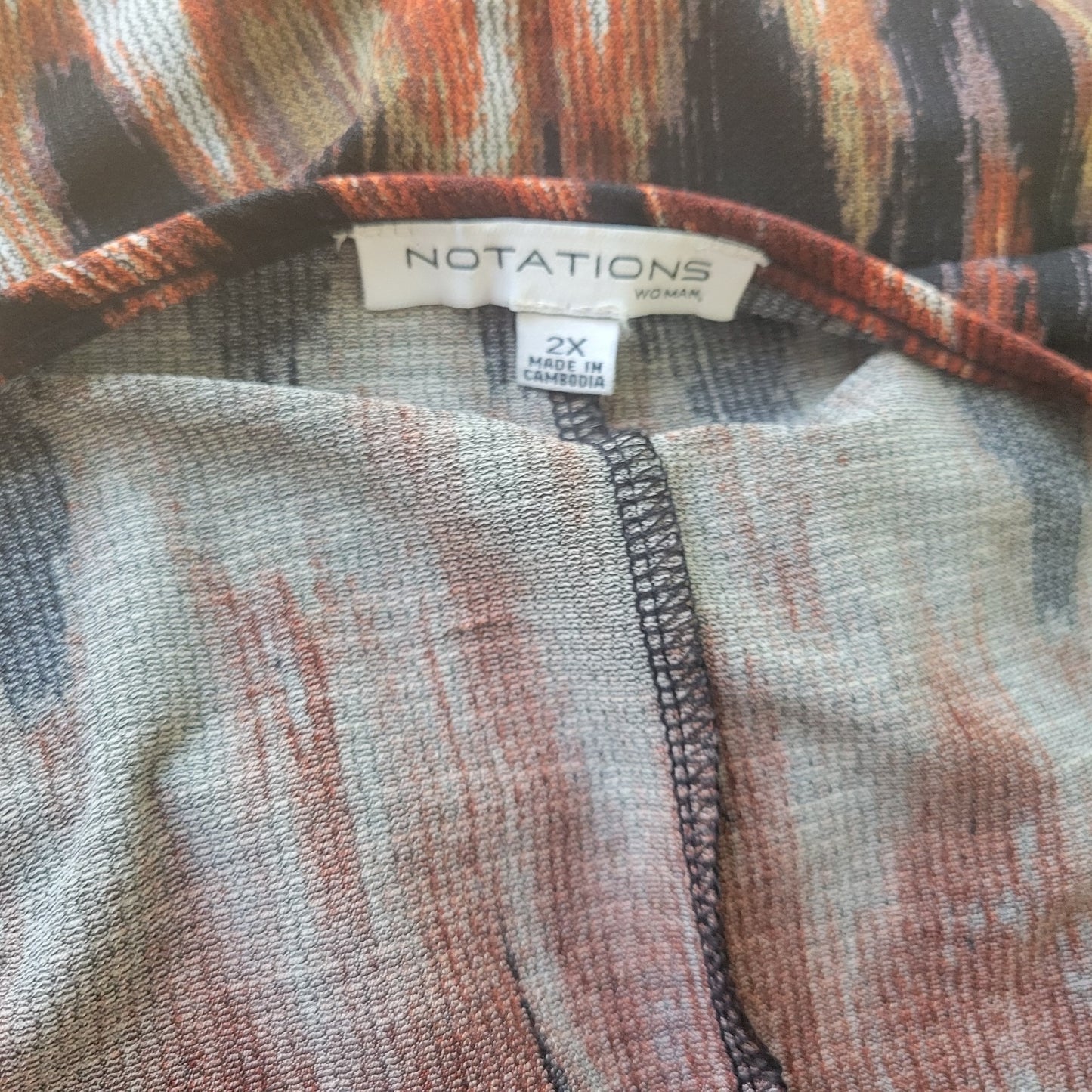 Notations Womens Top 2X Plus Short Sleeve Earth Tones Watercolor Studded Comfy